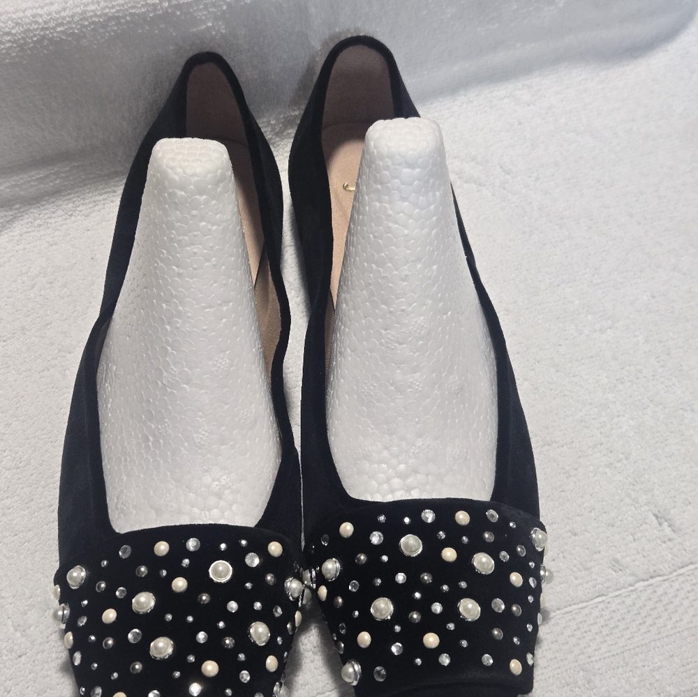 French Sole Black Pearl Embellished Flats